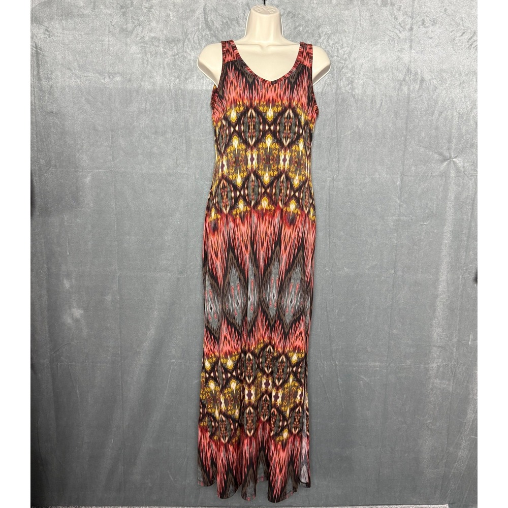 Karen Kane Maxi Tank Dress M Abstract Ikat Print Sleeveless Jersey Travel Boho